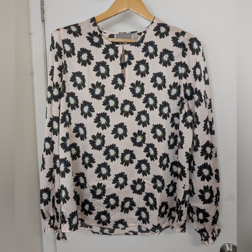 TED BAKER PALE PINK FLORAL BLOUSE SIZE LARGE